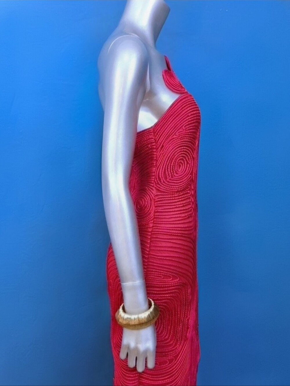 🆕️🔴ARRANGE Embroidered Satin One Shoulder Maxi Dress w/ Cutwork Design / (NWT) - Picture 11 of 13